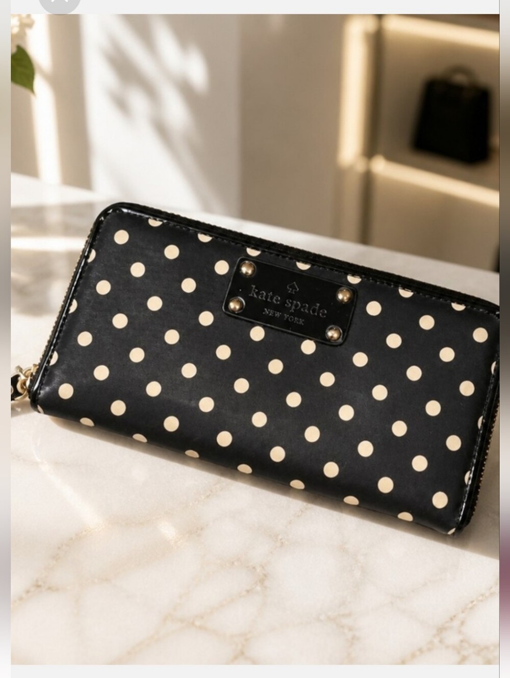 kate spade New York Black Polka Dot Zip Wallet